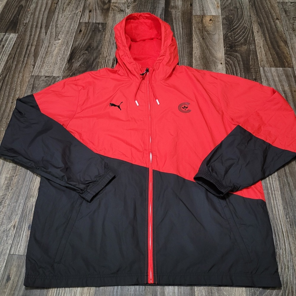 PUMA Red Black Full Zip Centre Size 2XL Ace Windbreaker